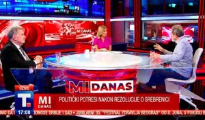 Mi danas: Šta posle usvajanja Rezolucije o Srebrenici? - Dragoljub Kojčić i Savo Štrbac, 27. 5. 2024. Foto: Tanjug TV, screenshot